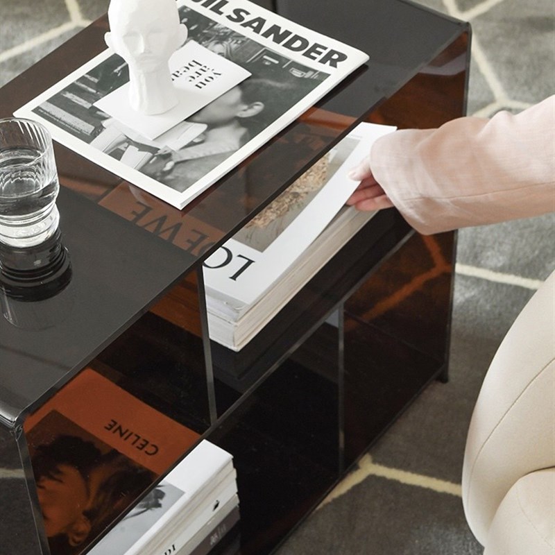 北欧轻奢亚克力C沙发边柜子透明茶色家用多功能客厅简约迷你小茶