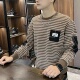 T恤男士 卫衣男无帽秋开春新款 休闲长袖 百搭宽松条纹圆领加绒上衣