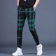 子潮流弹力百搭运动裤 秋冬新款 休闲潮牌束脚裤 条纹长裤 子 绿色男士
