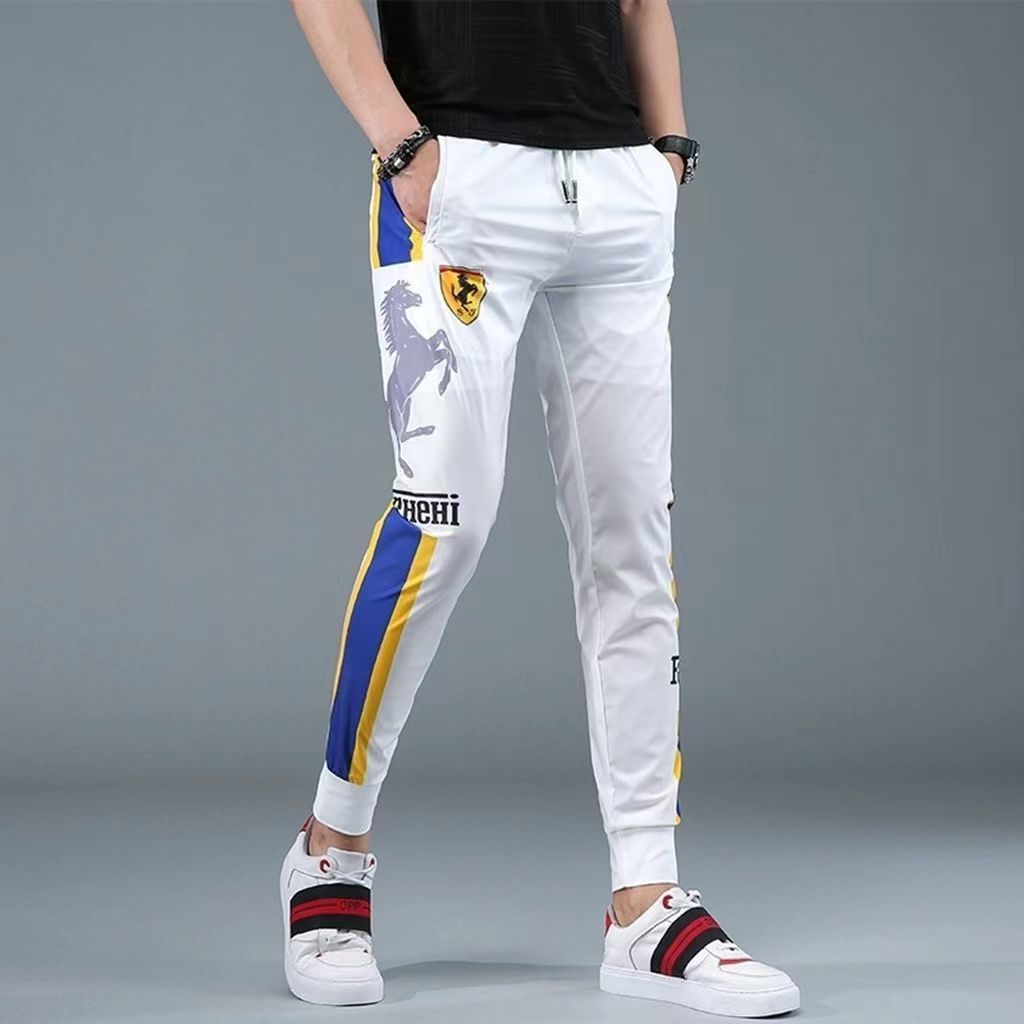 休闲裤男2025秋冬新款欧洲站男士印花时尚花弹力潮流修身运动长裤