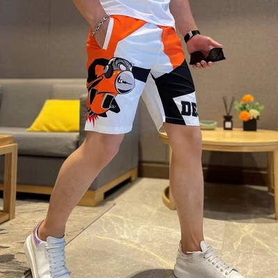 冰丝休闲裤短裤男2025夏季新款潮牌印花潮流修身百搭五分短裤男潮