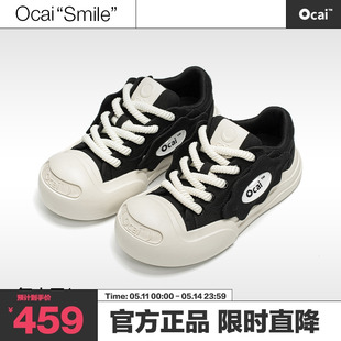 厚底增高小众国潮鞋 Ocai 黑色帆布鞋 smile开口笑 情侣大头休闲鞋