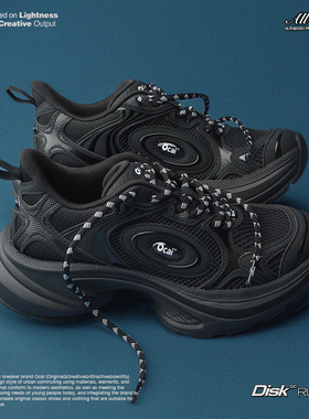 Ocai “Disk Runtech”纯黑色飞碟跑鞋 国潮牌运动情侣休闲老爹鞋