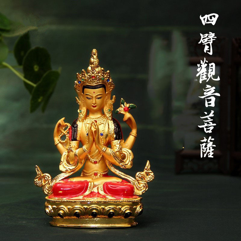 多款佛像密宗彩绘四臂观音文殊莲师佛像彩绘合金镶嵌宝石特价包邮
