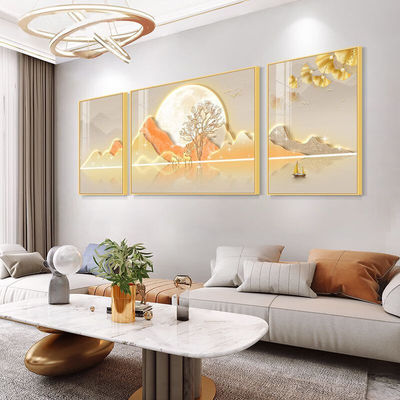 现代轻奢客厅装饰画沙发背景墙挂画背有靠山三联画大气壁画大好|