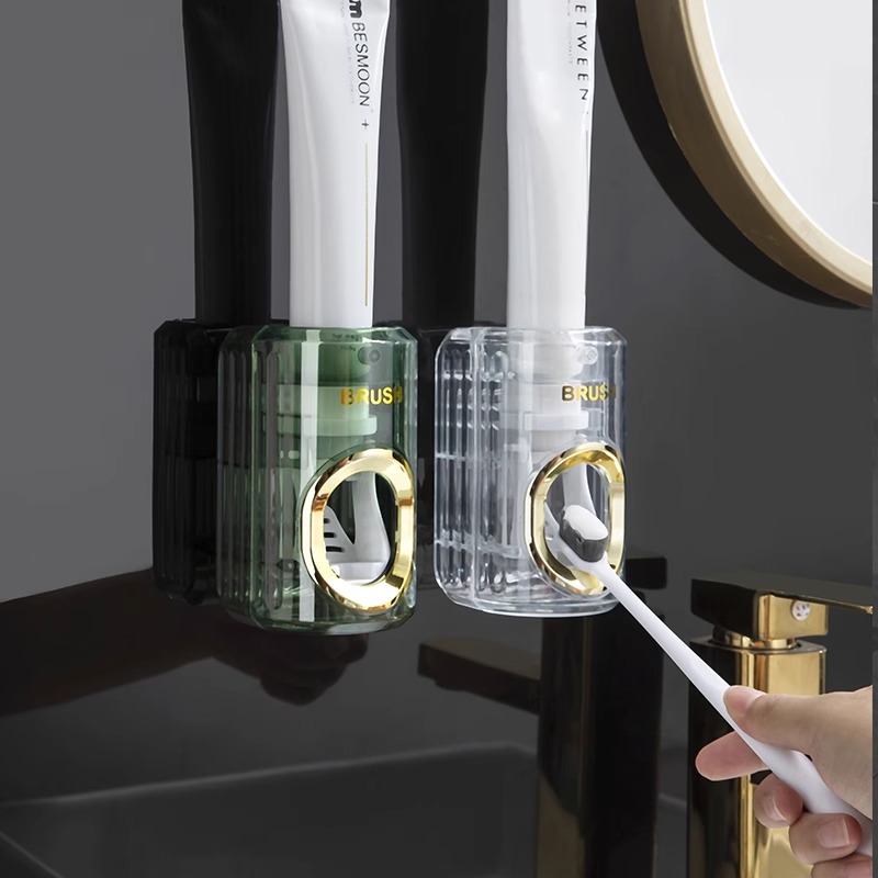 轻奢风全自动挤牙膏神器家用免打孔挤压器卫生间壁挂式牙刷置物架