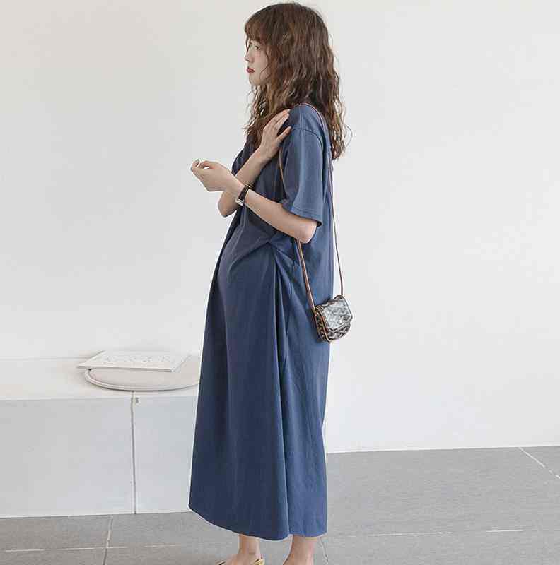 孕妇夏装连衣裙过膝长裙韩版宽松纯棉夏季懒人外出超长款T恤裙子