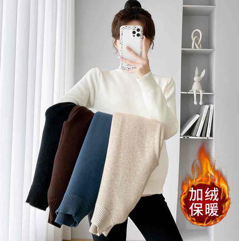 孕妇装秋冬季加厚一体绒保暖毛衣时尚款显瘦针织打底衫上衣套装潮