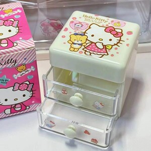 多功能迷你双层收纳抽屉ins三丽鸥hellokitty卡通可爱女孩小物件