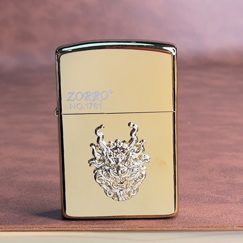 新款佐罗黄铜IP金龙头机芯煤油打火机创意贴章编号火机ZORRO轻奢