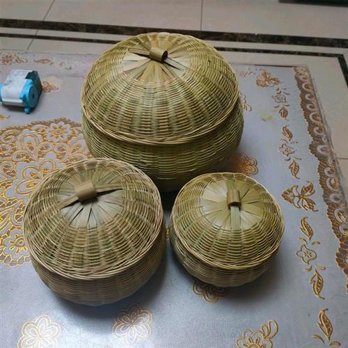 竹编茶叶罐家用圆形收纳盒带盖子鸡蛋筐围棋盒竹篮创意南瓜竹制i.