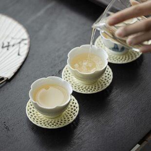 家用花口高足小杯 清欢 嫩黄花瓣陶瓷茶杯品茗杯单杯不烫手茶具