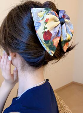 莫奈油画风花朵高级感鲨鱼夹