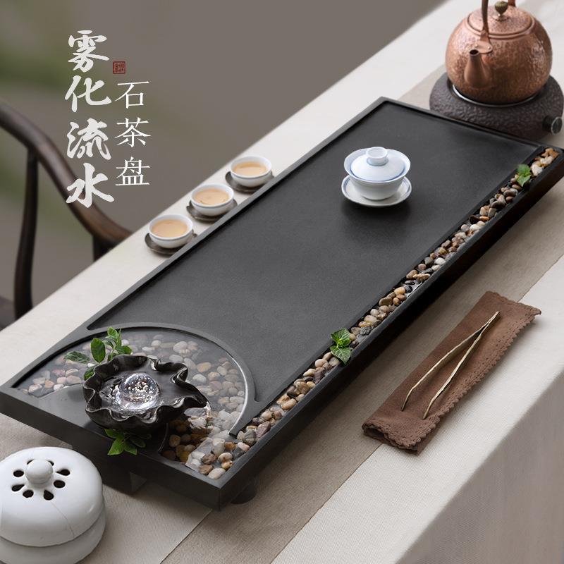 QD4D乌金石茶盘整块天然雾化流水电磁炉一体景观石茶台大号排水式