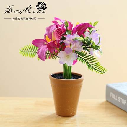 假花蕙兰小盆景人造绿植创意室内摆件仿真花直供仿真盆栽