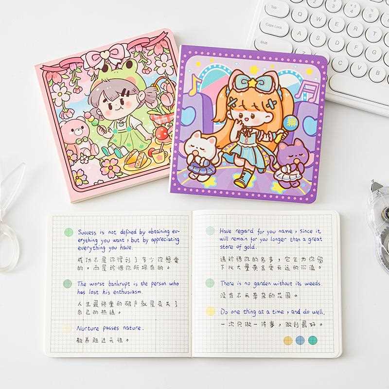 可爱卡通方形手账本高颜值学生便携迷你记事本创意可平铺笔记本