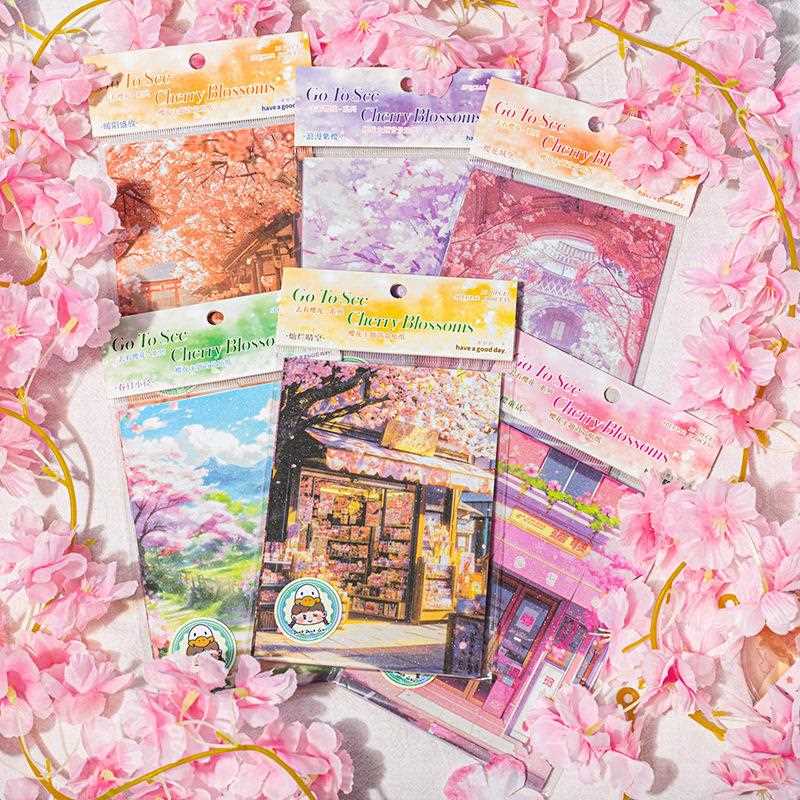 好的一天樱花贴主背景纸去看题樱花系列张入可裁剪拼美贴纸