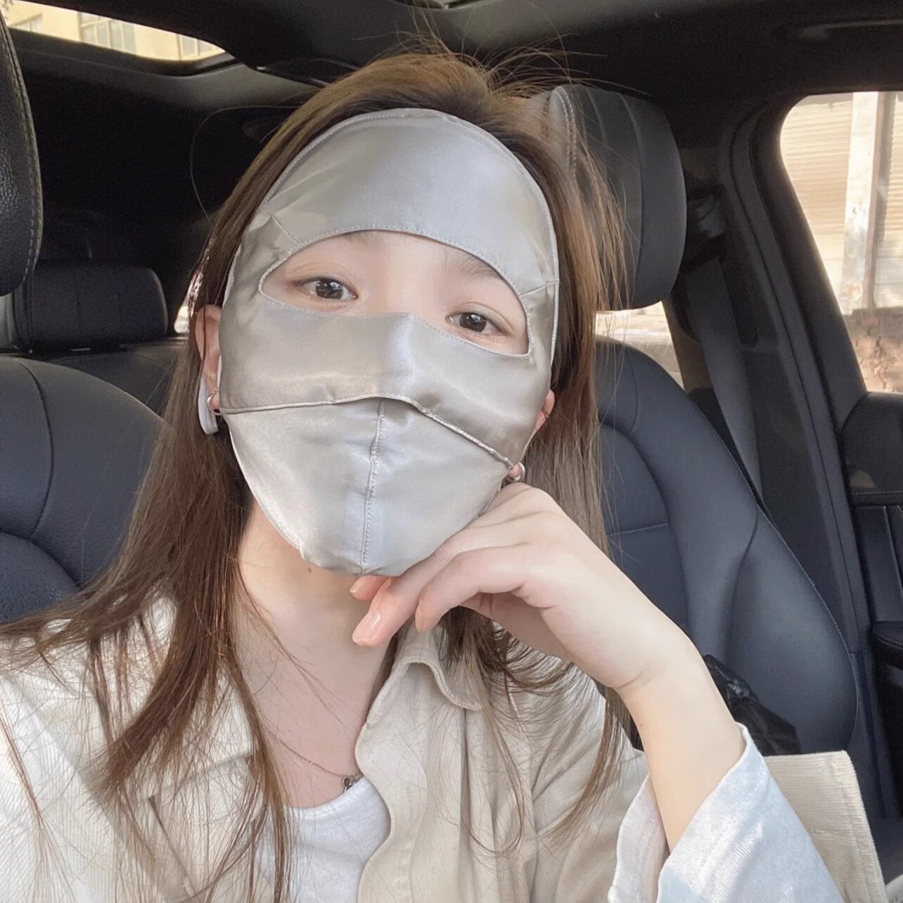 3d立体鱼骨桑蚕丝遮阳面罩女全脸口罩防晒护眼角显脸小医美脸基尼