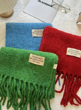 韩代含羊毛摇粒绒字母围巾女冬季保暖软糯百搭长款流苏围脖披肩