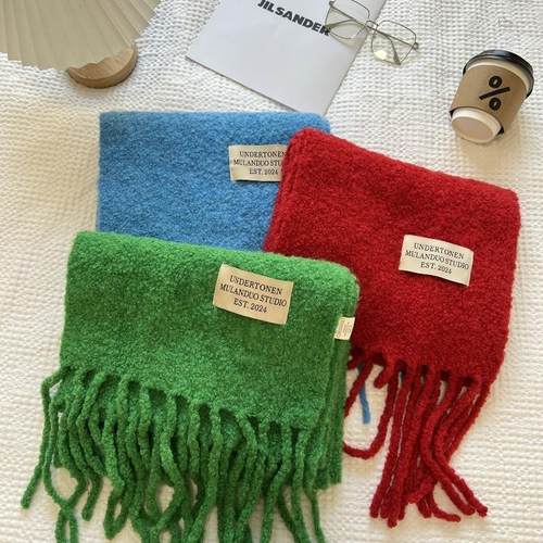 韩国博主同款含羊毛长款流苏围巾