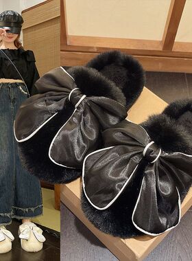 毛毛拖鞋女外穿2025冬季厚底小香风网红高级感黑色防滑家居棉拖鞋