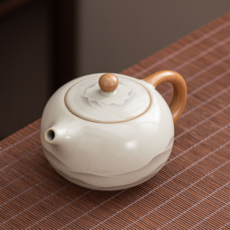 水墨远山米黄汝窑茶壶单壶泡茶家用过滤陶瓷套装茶杯西施高档正品