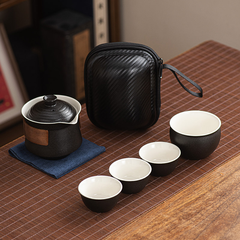 覆古陶瓷手抓壶大号防烫旅行茶具套装户外泡茶盖碗茶杯便携式收纳