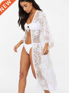 Fitinling Flower Lace Beach Cover Up Swimwear Kimono Flare