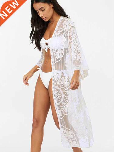 Fitinling Flower Lace Beach Cover Up Swimwear Kimono Flare