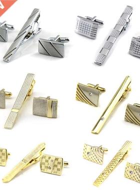 Gold Tie Clip and Cufflink Set For Men Classic Meter Tie Cli