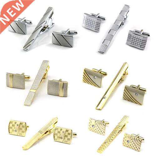 Gold Tie Clip and Cufflink Set For Men Classic Meter Tie Cli