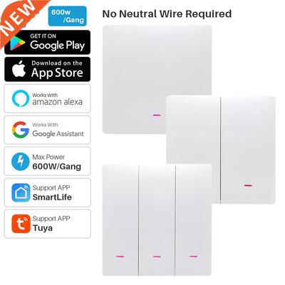 Smart Wifi Switch 220V No Neutral Wire Required 1/2/3 Gang W