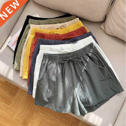 Oversize Shorts Summer Cotton Linen Shorts High Waist Black