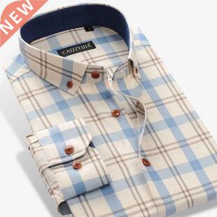 Men's 100% Cotton Long Sleeve Contrast Plaid Checker