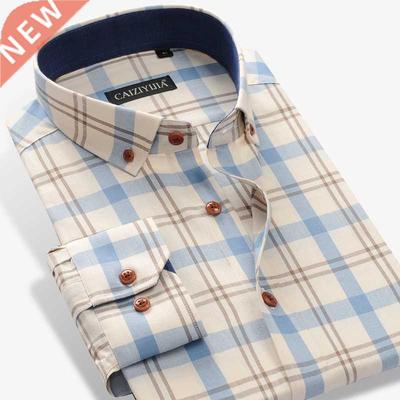 Men's 100% Cotton Long Sleeve Contrast Plaid Checker