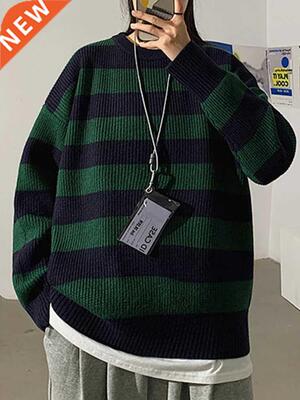 Autumn Winter Knitted Striped Sweater Women Casual Oversized