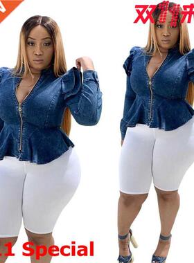 The new style 202 lotus leaf women's plum-size denim jacket