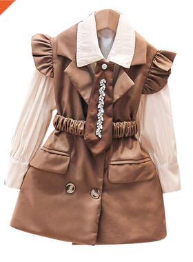 Kids Clothes Tirt + Vest Clothing For Girls Solid Color Gi