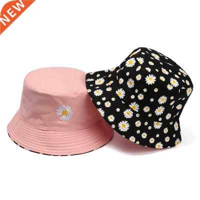 Daisies Embroidered Buckets Hat Cow Women Transparent Lace F