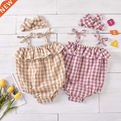 Baby Girls Romper Sleeveless Plaid Pattern Sling Straps Lotu