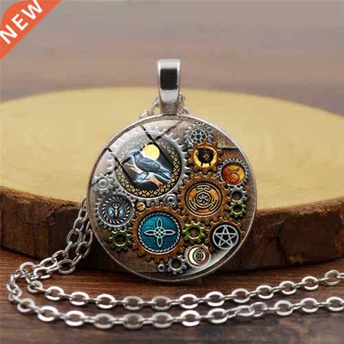 Steampunk Witch Pendant Necklace for Women 2022 Goth Mechani