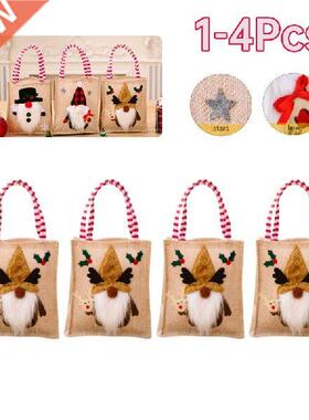 Christms Decortion Burlp Gift Bg Reusble Snt Clus