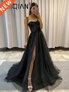 Popular Side Slit 3D Flowers Long Evening Gowns , Spaghetti