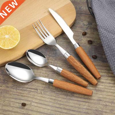 1pc Tableware Japanese Creative Wooden Handle Stainless