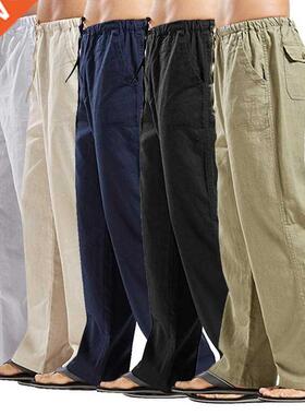 2021 Mens Nature Cotton Linen Trousers Summer Pants Casual M
