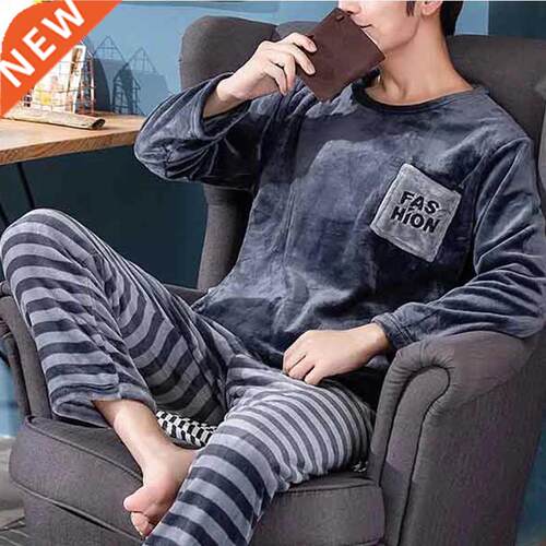 Pajama Man Warm Sleepwear Men's Flannel Winter Thick Pajamas