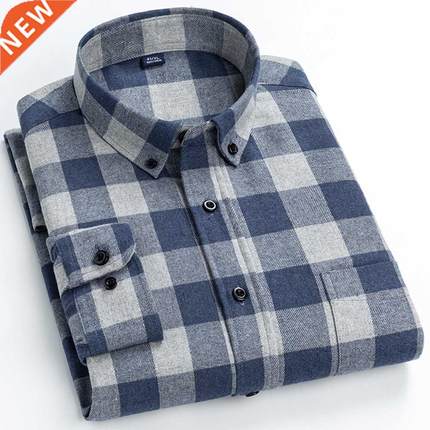 Men's Fashion Brushed Flannel Plaid Button-down Shirts Singl