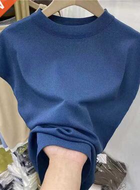 Ice Silk Tops Women Plus Size Tee White Knit Shirt Summer F