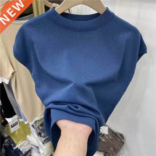 Ice Silk Tops Women Plus Size Tee White Knit Shirt Summer F
