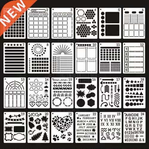24cs Stencil lastic Stencils Jounal/Notebook/Diay/Scab